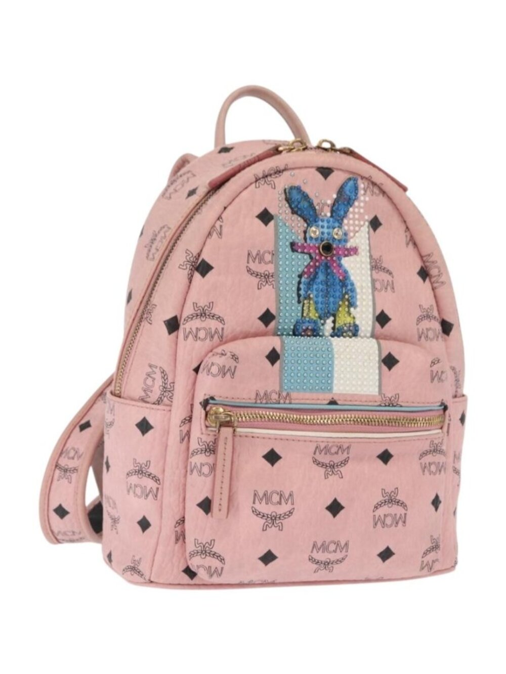 MCM Vicetos Logogram Backpack PVC Leather Pink Gold